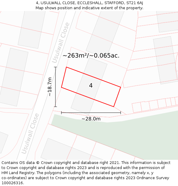 4, USULWALL CLOSE, ECCLESHALL, STAFFORD, ST21 6AJ: Plot and title map