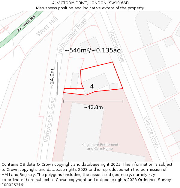 4, VICTORIA DRIVE, LONDON, SW19 6AB: Plot and title map