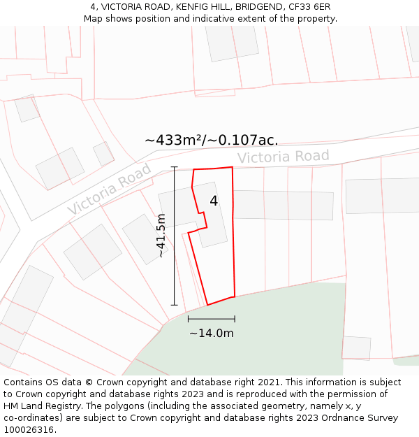 4, VICTORIA ROAD, KENFIG HILL, BRIDGEND, CF33 6ER: Plot and title map