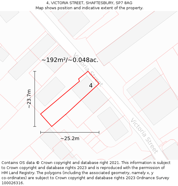 4, VICTORIA STREET, SHAFTESBURY, SP7 8AG: Plot and title map