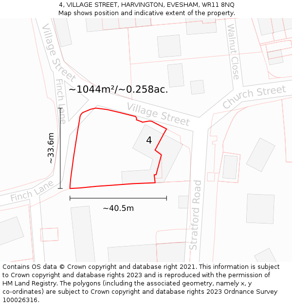 4, VILLAGE STREET, HARVINGTON, EVESHAM, WR11 8NQ: Plot and title map