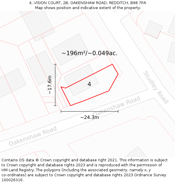 4, VISION COURT, 2B, OAKENSHAW ROAD, REDDITCH, B98 7PA: Plot and title map