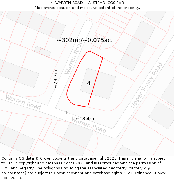 4, WARREN ROAD, HALSTEAD, CO9 1XB: Plot and title map