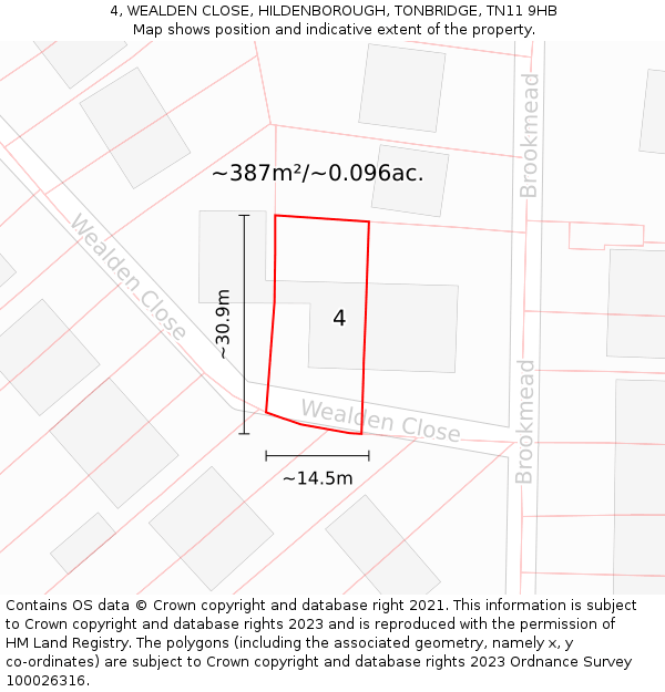 4, WEALDEN CLOSE, HILDENBOROUGH, TONBRIDGE, TN11 9HB: Plot and title map