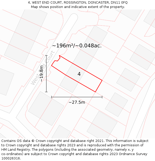 4, WEST END COURT, ROSSINGTON, DONCASTER, DN11 0FQ: Plot and title map