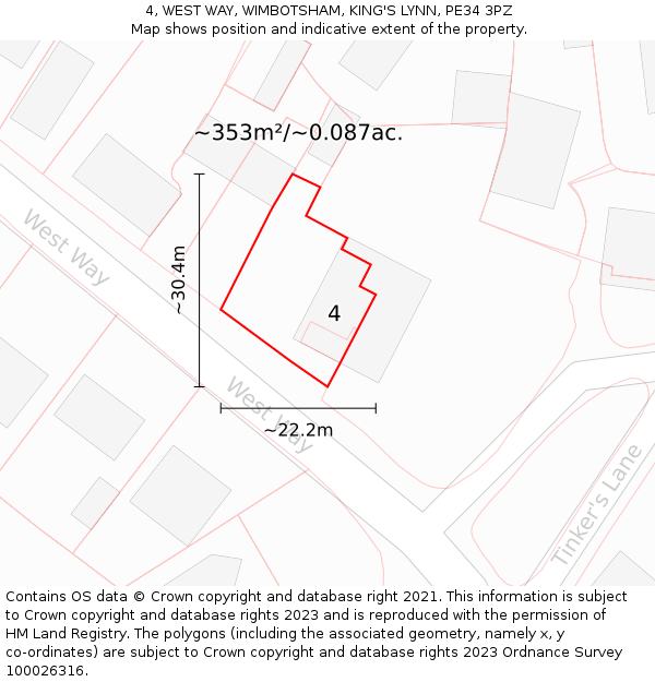 4, WEST WAY, WIMBOTSHAM, KING'S LYNN, PE34 3PZ: Plot and title map