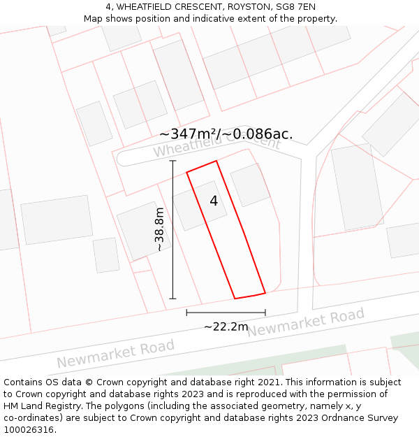 4, WHEATFIELD CRESCENT, ROYSTON, SG8 7EN: Plot and title map