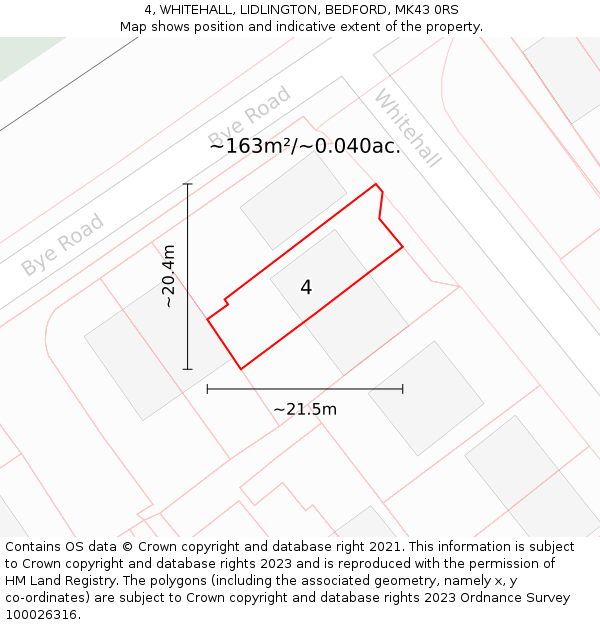 4, WHITEHALL, LIDLINGTON, BEDFORD, MK43 0RS: Plot and title map