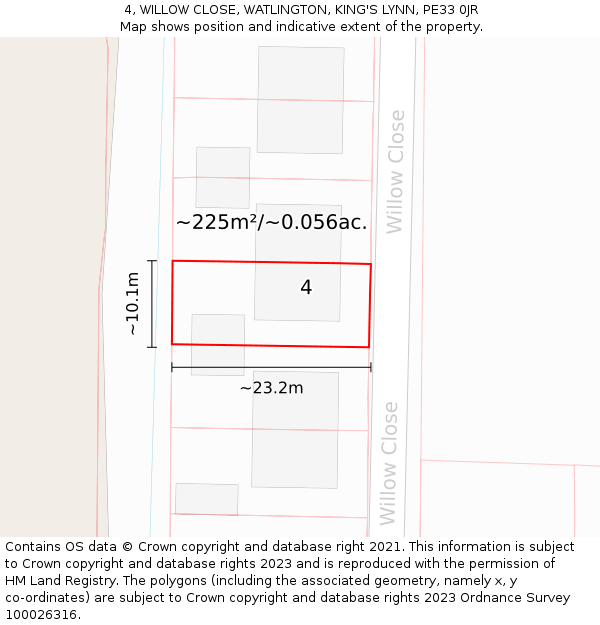 4, WILLOW CLOSE, WATLINGTON, KING'S LYNN, PE33 0JR: Plot and title map