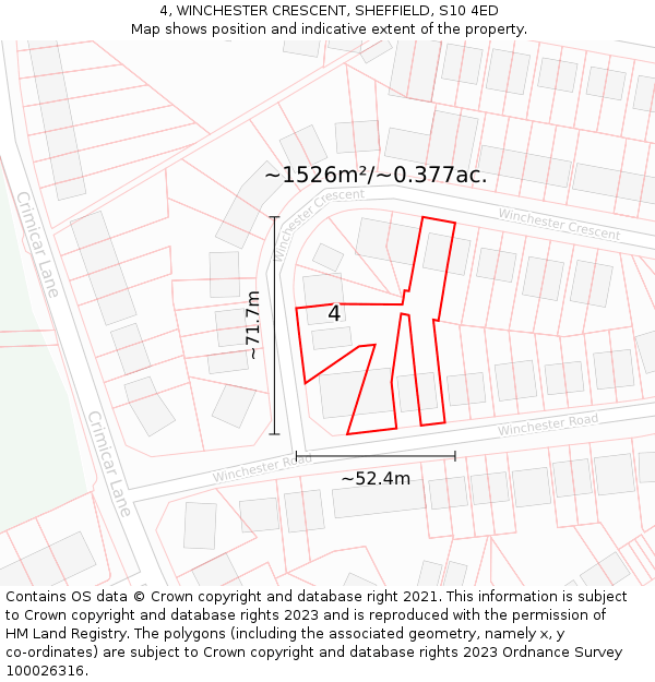 4, WINCHESTER CRESCENT, SHEFFIELD, S10 4ED: Plot and title map