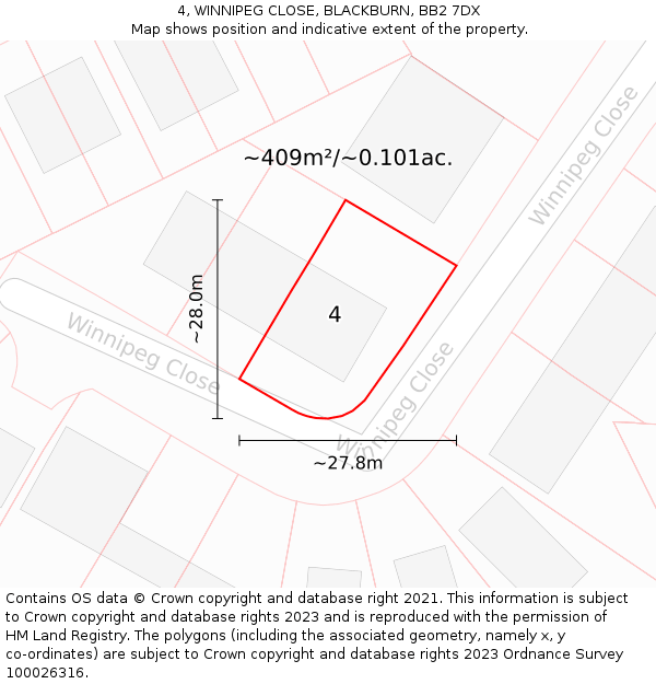 4, WINNIPEG CLOSE, BLACKBURN, BB2 7DX: Plot and title map