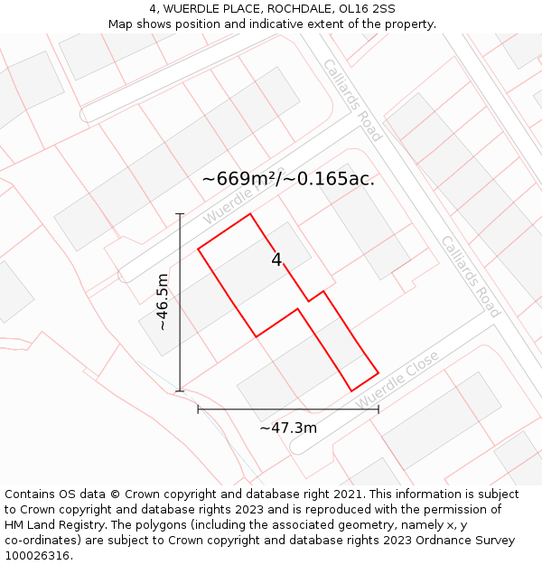 4, WUERDLE PLACE, ROCHDALE, OL16 2SS: Plot and title map