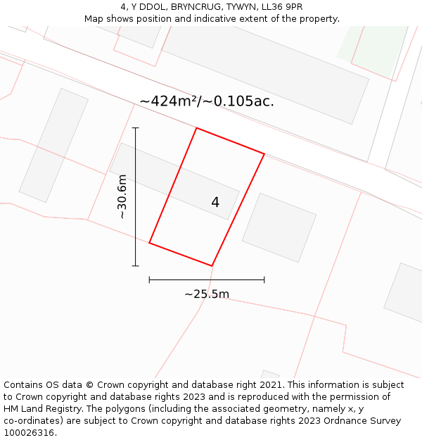 4, Y DDOL, BRYNCRUG, TYWYN, LL36 9PR: Plot and title map