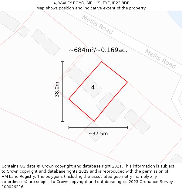 4, YAXLEY ROAD, MELLIS, EYE, IP23 8DP: Plot and title map