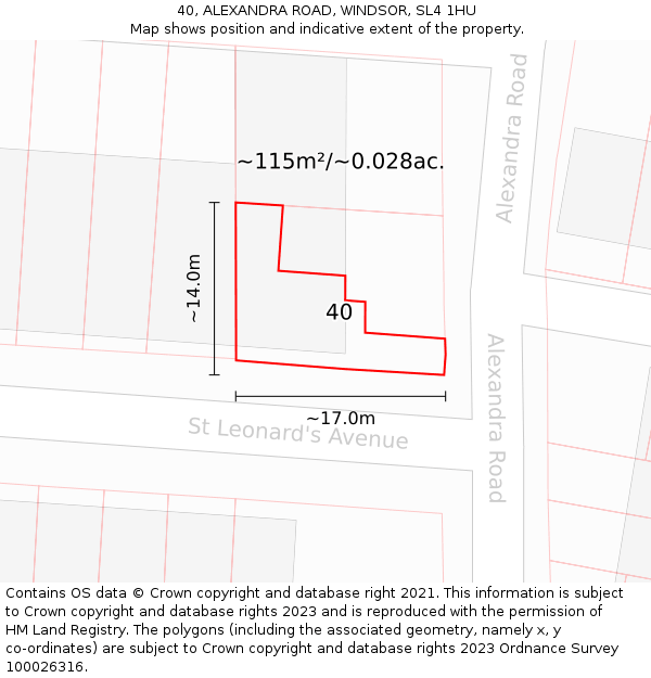 40, ALEXANDRA ROAD, WINDSOR, SL4 1HU: Plot and title map