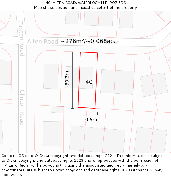 40, ALTEN ROAD, WATERLOOVILLE, PO7 6DS: Plot and title map