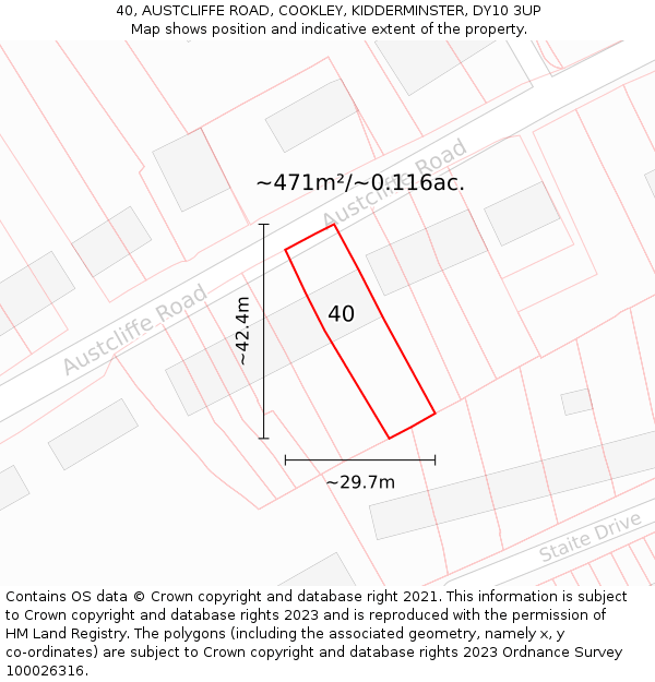 40, AUSTCLIFFE ROAD, COOKLEY, KIDDERMINSTER, DY10 3UP: Plot and title map