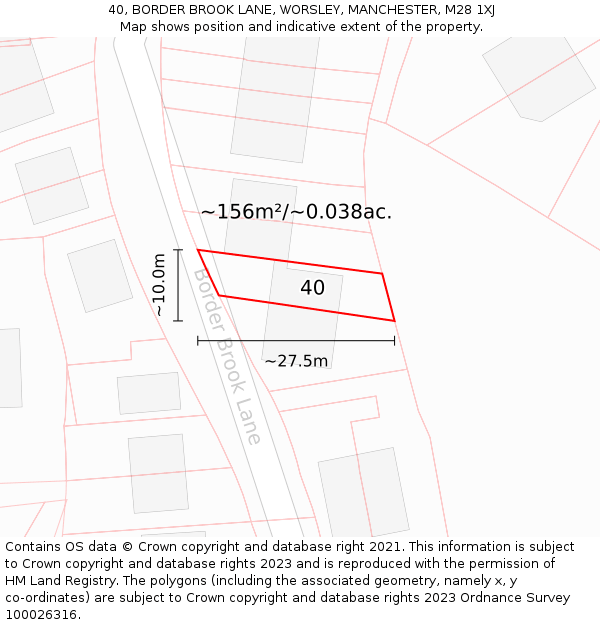 40, BORDER BROOK LANE, WORSLEY, MANCHESTER, M28 1XJ: Plot and title map