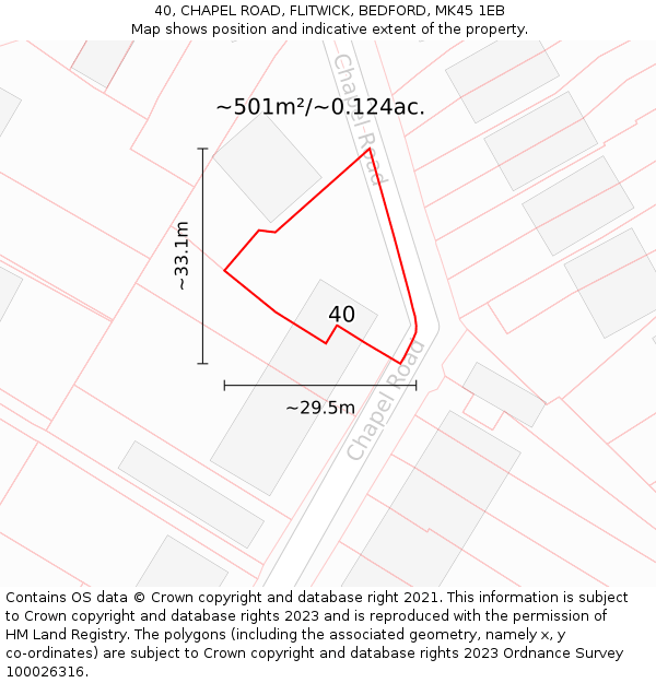 40, CHAPEL ROAD, FLITWICK, BEDFORD, MK45 1EB: Plot and title map