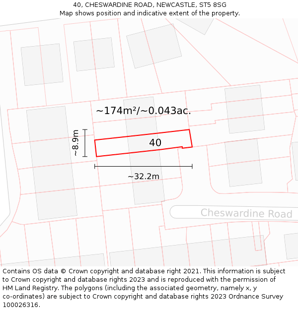 40, CHESWARDINE ROAD, NEWCASTLE, ST5 8SG: Plot and title map