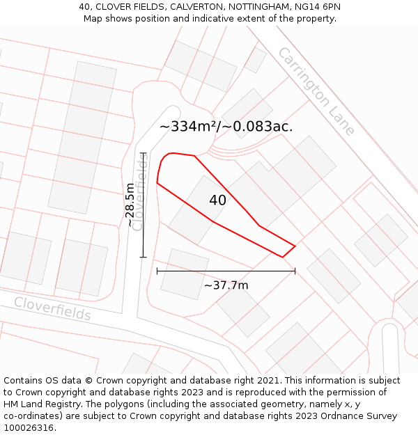 40, CLOVER FIELDS, CALVERTON, NOTTINGHAM, NG14 6PN: Plot and title map