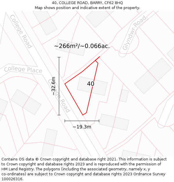 40, COLLEGE ROAD, BARRY, CF62 8HQ: Plot and title map