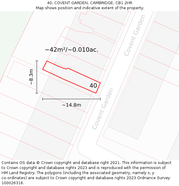 40, COVENT GARDEN, CAMBRIDGE, CB1 2HR: Plot and title map