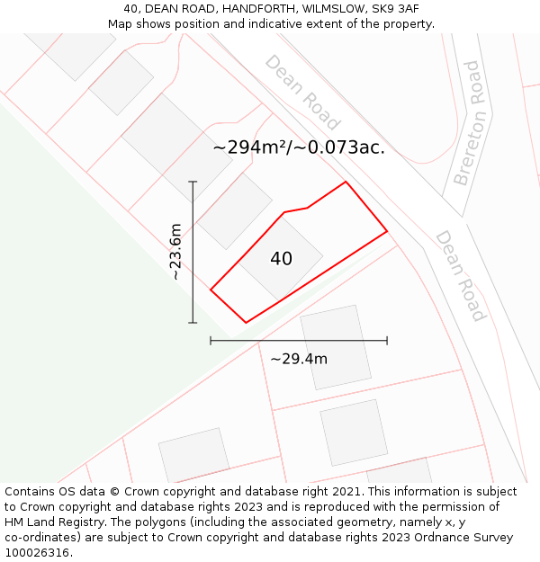 40, DEAN ROAD, HANDFORTH, WILMSLOW, SK9 3AF: Plot and title map