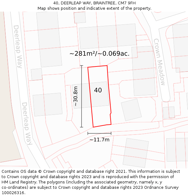 40, DEERLEAP WAY, BRAINTREE, CM7 9FH: Plot and title map