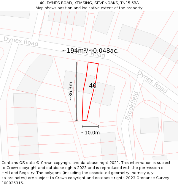 40, DYNES ROAD, KEMSING, SEVENOAKS, TN15 6RA: Plot and title map