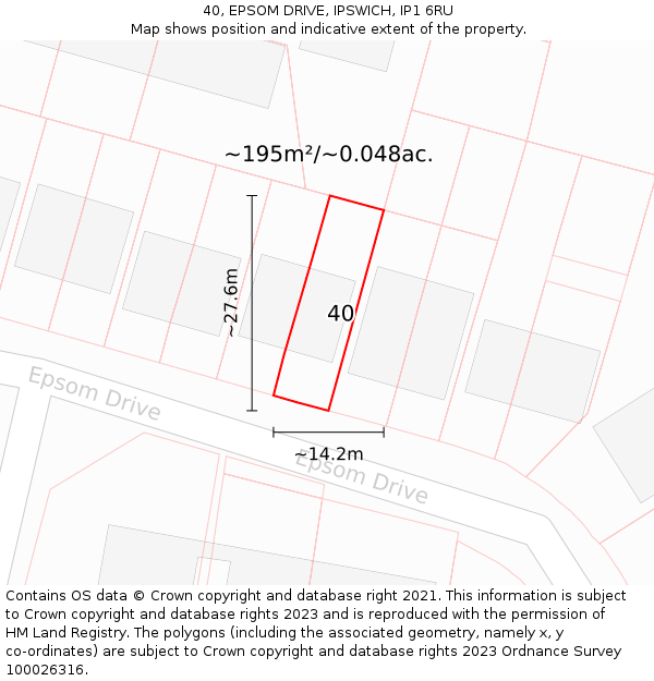 40, EPSOM DRIVE, IPSWICH, IP1 6RU: Plot and title map