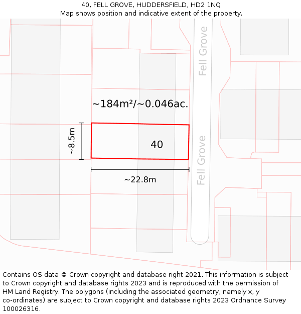 40, FELL GROVE, HUDDERSFIELD, HD2 1NQ: Plot and title map