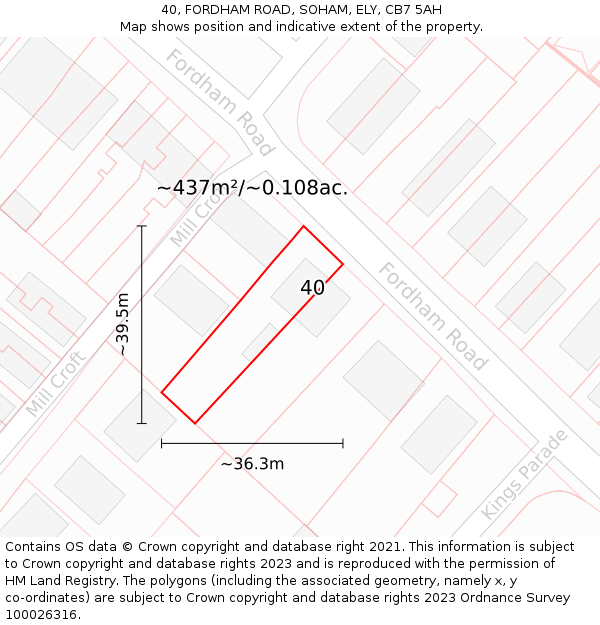 40, FORDHAM ROAD, SOHAM, ELY, CB7 5AH: Plot and title map