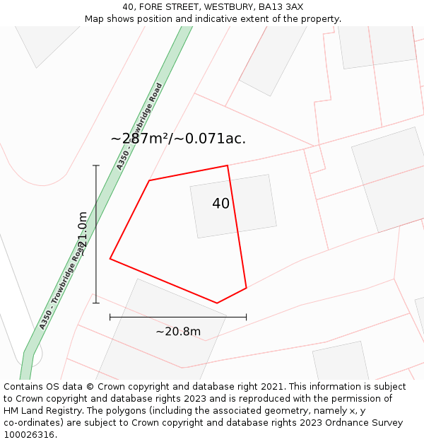 40, FORE STREET, WESTBURY, BA13 3AX: Plot and title map