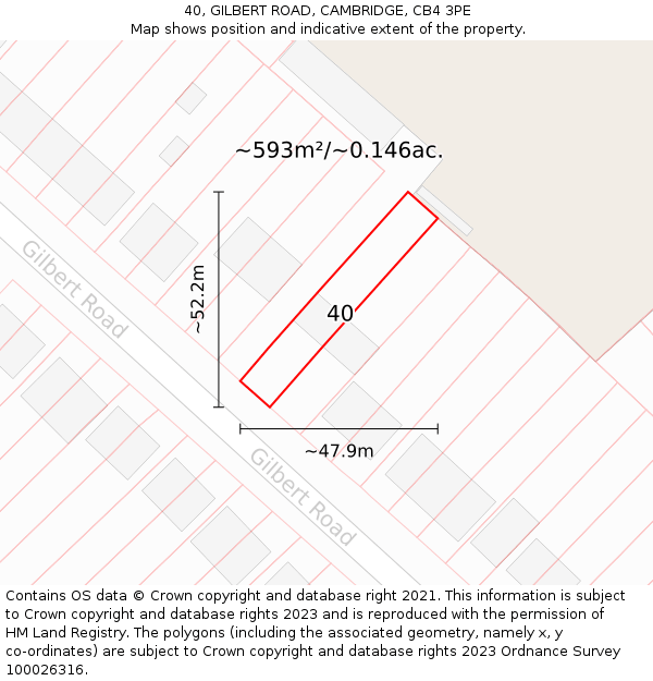 40, GILBERT ROAD, CAMBRIDGE, CB4 3PE: Plot and title map