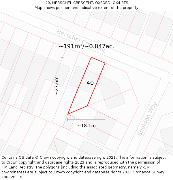 40, HERSCHEL CRESCENT, OXFORD, OX4 3TS: Plot and title map