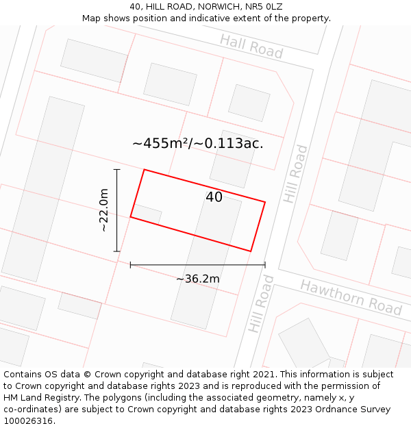 40, HILL ROAD, NORWICH, NR5 0LZ: Plot and title map