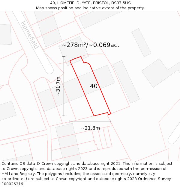 40, HOMEFIELD, YATE, BRISTOL, BS37 5US: Plot and title map