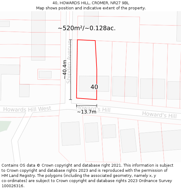 40, HOWARDS HILL, CROMER, NR27 9BL: Plot and title map