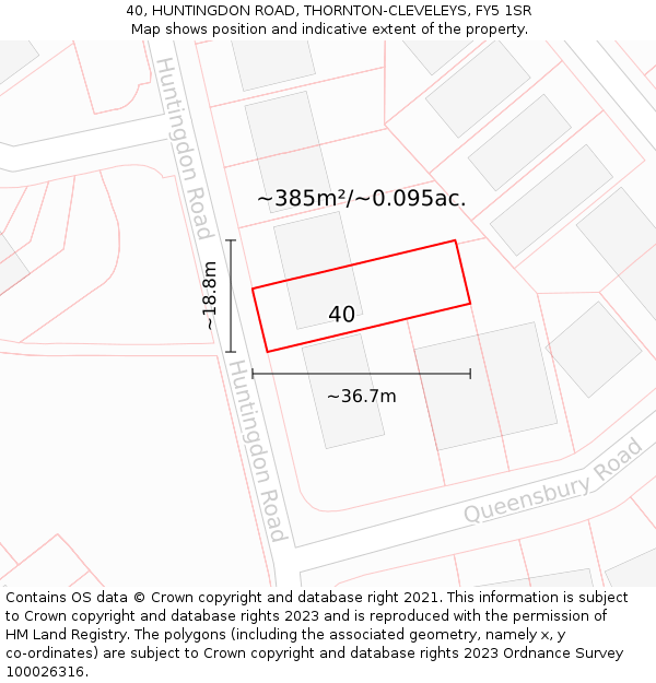 40, HUNTINGDON ROAD, THORNTON-CLEVELEYS, FY5 1SR: Plot and title map