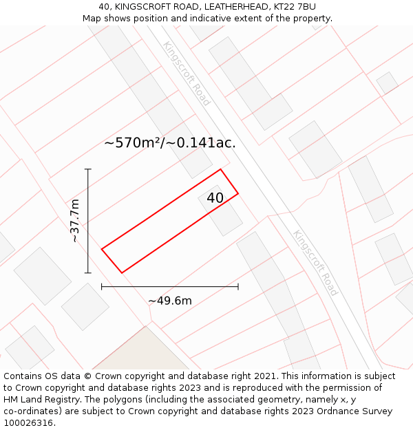 40, KINGSCROFT ROAD, LEATHERHEAD, KT22 7BU: Plot and title map