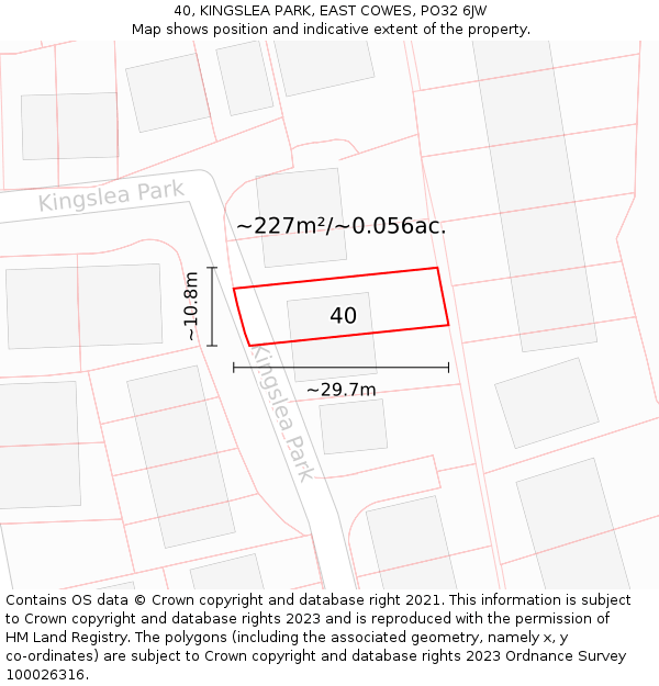40, KINGSLEA PARK, EAST COWES, PO32 6JW: Plot and title map