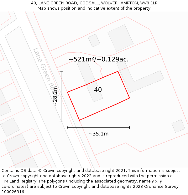 40, LANE GREEN ROAD, CODSALL, WOLVERHAMPTON, WV8 1LP: Plot and title map