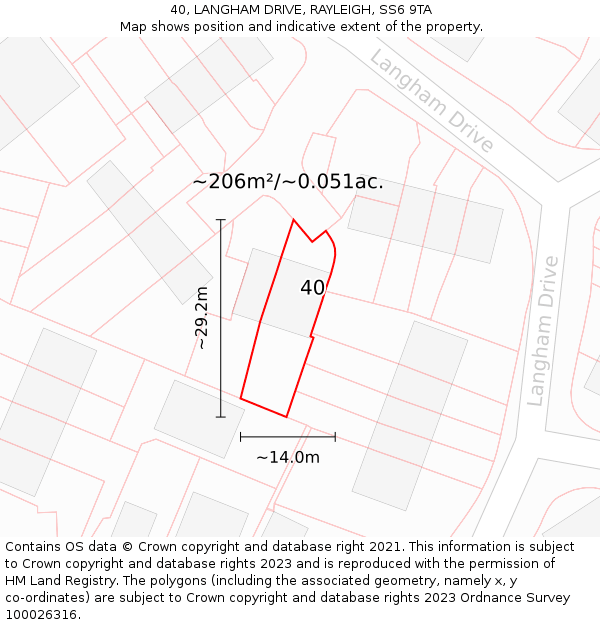 40, LANGHAM DRIVE, RAYLEIGH, SS6 9TA: Plot and title map