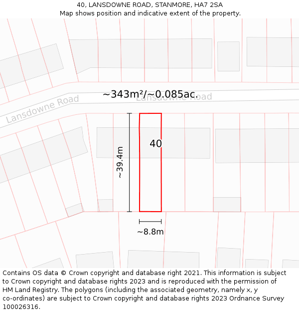 40, LANSDOWNE ROAD, STANMORE, HA7 2SA: Plot and title map