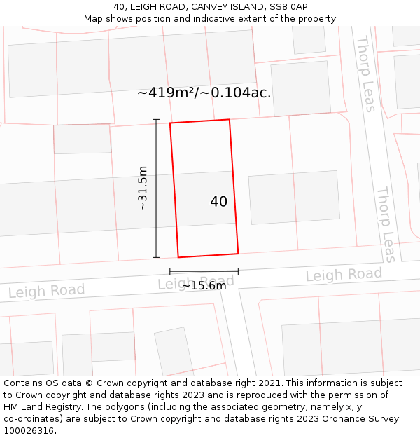 40, LEIGH ROAD, CANVEY ISLAND, SS8 0AP: Plot and title map