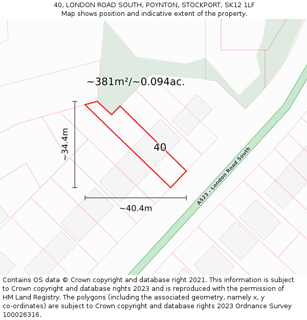 40, LONDON ROAD SOUTH, POYNTON, STOCKPORT, SK12 1LF: Plot and title map