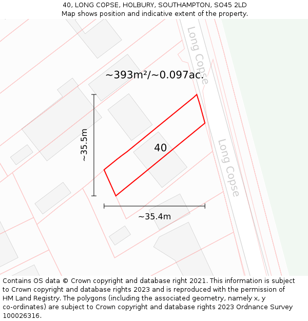 40, LONG COPSE, HOLBURY, SOUTHAMPTON, SO45 2LD: Plot and title map