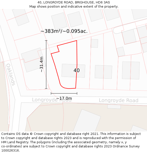 40, LONGROYDE ROAD, BRIGHOUSE, HD6 3AS: Plot and title map