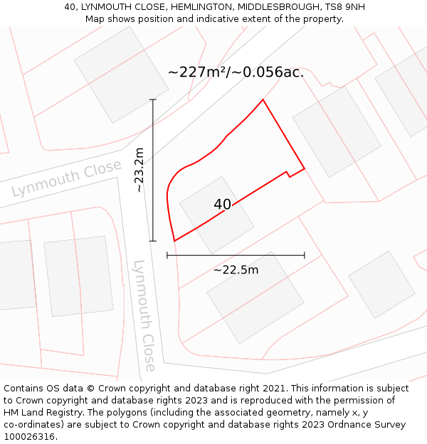 40, LYNMOUTH CLOSE, HEMLINGTON, MIDDLESBROUGH, TS8 9NH: Plot and title map